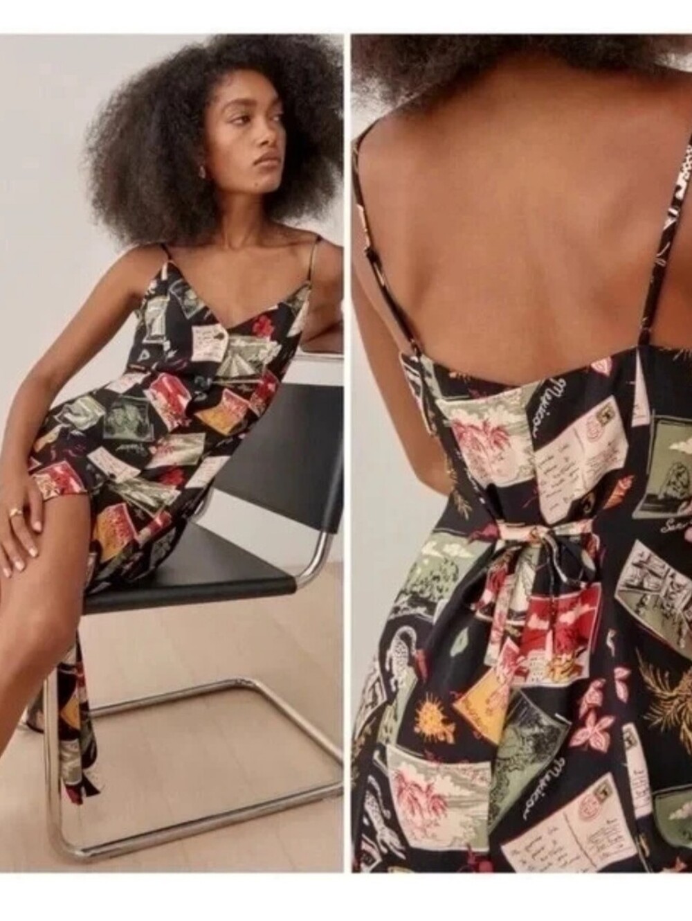 Reformation Brixton Dress Havana Postcard Print Sz 2 - Picture 3 of 15